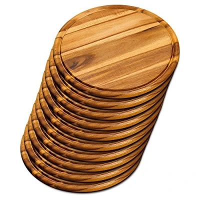 Afbeelding van Houten broodplank/serveerplank rond met sapgroef 30 cm Serveerplanken