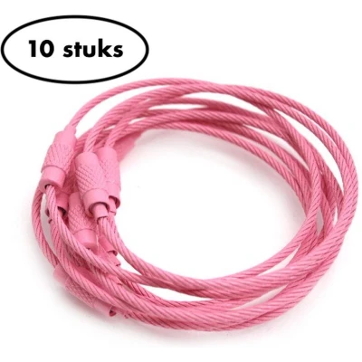 Afbeelding van Staaldraad sleutelring 15 cm Sleutelhanger Split ring centimeter 10 stuks Roze