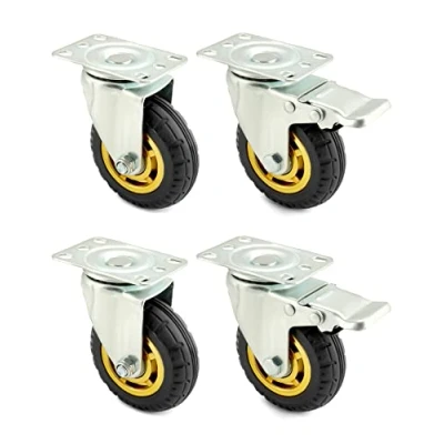 Afbeelding van QWORK® 4 stuks 100mm zwaarlast wielen tot 70 kg per wiel schokdempende zwenkwielen voor meubeltransport en industrieel transport (2 + 2 geremde wielen)