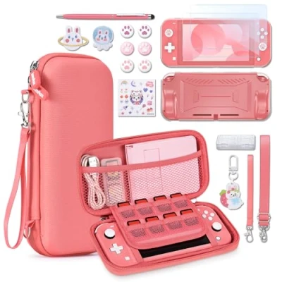 Afbeelding van innoAura Beschermhoes voor NS Switch Lite 17 in 1 met draagtas, speeltas, displaybescherming (koraal)