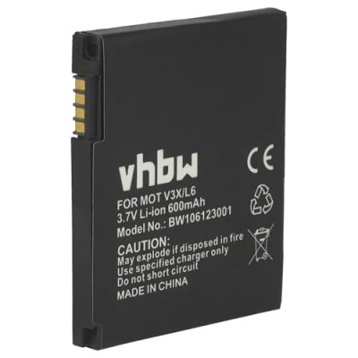 Afbeelding van vhbw Accu geschikt voor Motorola Razr V3x, V3X L6, VE66, W220M, Z1, ZN200 mobiele telefoon smartphone vervangt SNN5779, BC50 (600mAh, 3.7V, Li Ion)
