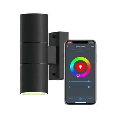Afbeelding van Calex Slimme Up &amp; Down LED Wandlamp Zwart RVS Smart Buitenlamp App bedienbaar Voor binnen en Buiten