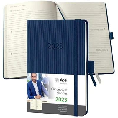 Afbeelding van SIGEL C2363 weekkalender Conceptum 2023, ca. A6, donkerblauw, hardcover, 2 pagina&#039;s = 1 week, 176 pagina&#039;s.