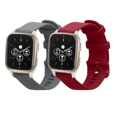 Afbeelding van kwmobile 2x horlogebandjes geschikt voor Garmin Venu Sq 2 Music / bandje Smartwatch bandjes van TPU Activity tracker horloge band in grijs bordeauxrood