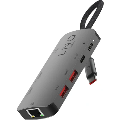 Afbeelding van Linq byELEMENTS Pro Multiport Hub 8in1 USB C (8K Video / Audio 7.1 Surround) C, HDMI, Ethernet, SD en microSD kaartlezers 3.1 tot 10Gbps Grijs