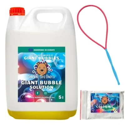 Afbeelding van Bubble Brothers Zeepbellenblaasfles, 5 liter, zeepbellenoplossing, concentraat voor reuzenzeepbellen, stabiele zeepbellen (1 x l + 1 poeder)