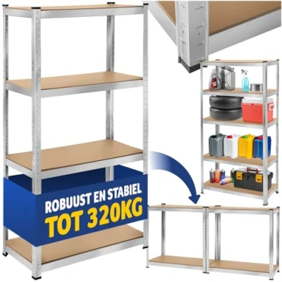 Afbeelding van tectake® werkplaatsrek met 4 MDF planken opbergkast kelderkast stellingkast garagekast voor zware lasten 360 kg