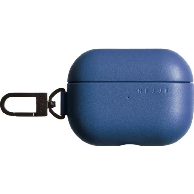 Afbeelding van Mujjo Echelon Volnerf lederen AirPods Pro Case (1e &amp; 2e generatie) elegant ontwerp, draadloos opladen, goud gewaardeerd Ecco leer, clip en sleutelkoord bevestiging (blauw)