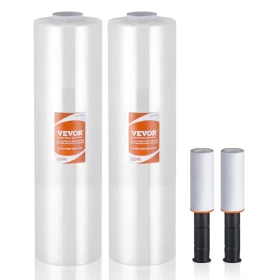 Afbeelding van VEVOR Stretchfolie, 381 mm x 366 m, 2 delige set, 80 gauge industriële dikte, transparante palletfolie, duurzame verpakkingsfolie met handgrepen voor het verpakken van pallets, verzending en