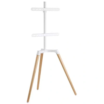 Afbeelding van EasyLife Design STAFFELEI tripod tv statief beugel tot 65&#039;&#039; inch &amp; 35 kg televisie/monitor 140 draaibaar in hoogte verstelbaar + kabelmanagement VESA 400x400 (wit/beuken licht)