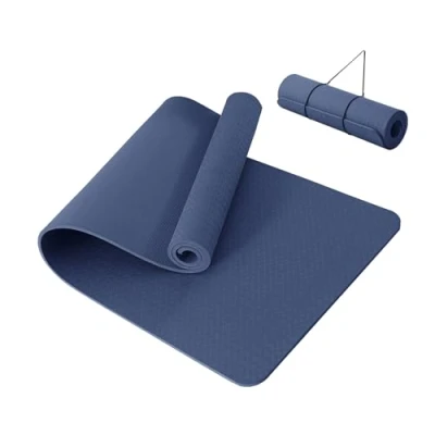 Afbeelding van Good Nite Yogamat, oefenmat, fitnessmat, 10 mm, extra dikke antislip trainingsmatten voor sport, pilates, gymnastiekmatten, vloer, gym, weerstandsmat met draagriem, 183 x 61 1 cm (marineblauw)