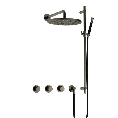 Afbeelding van Hotbath Cobber Regendoucheset IBS70 Verouderd ijzer Staaf handdouche 30cm Hoofddouche Wandarm Handouche met glijstang
