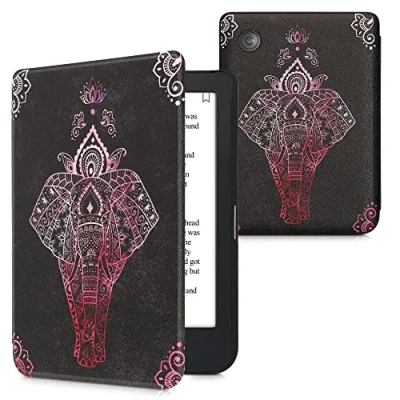 Afbeelding van kwmobile e reader hoesje compatibel met Kobo Clara 2E Magneetsluiting Ereader case Olifantentekening in roze/antraciet