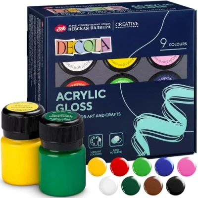 Afbeelding van Decola Glanzende Acrylkleuren Set 9 x 20 ml Acrylverf flessen Verf en Versier Elk Oppervlak Gemaakt door Neva Palette