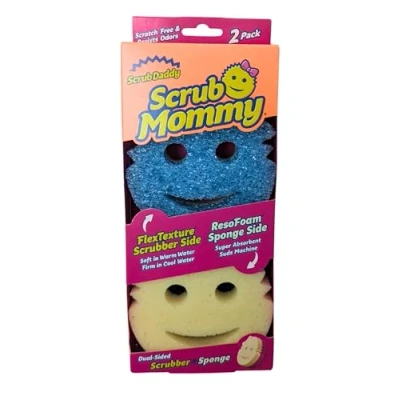 Afbeelding van Scrub Mommy Dubbelzijdige Schoonmaakborstel met FlexTexture Technologie Temperatuurgevoelige Spons voor Keuken Zachte en Schurende Zijde Schuurspons de Afwas Blauw 2 Pack