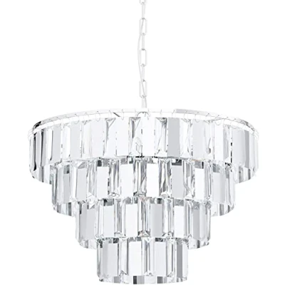 Afbeelding van Eglo Diamond hanglamp, diameter 48,5 cm, 7 lichtpunten, E14, modern design, verchroomd metaal, helder glas en kristal, voor eetkamer woonkamer