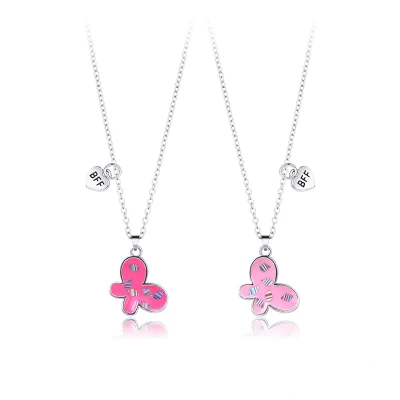 Afbeelding van Bixorp Friends BFF Ketting voor 2 met Roze Vlinders Zilverkleurig Vriendschapsketting Twee Helften Best Vriendschap Cadeau