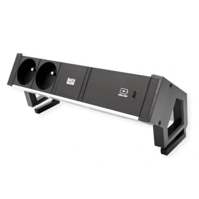 Afbeelding van Bachmann, Stekkerdoos, DESK2 ALU ZWART 2xUTE 1xC 60W (2 x, CEE 7/5, 7/3, 0.20 m)