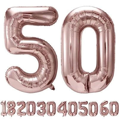 Afbeelding van Ballon 50 jaar roségoud ballonnen 40&quot; 101cm 50ste verjaardagsdecoratie folieballon cijfer decoratie voor verjaardag vliegen met helium 50e mannen vrouwen verjaardagsfeest