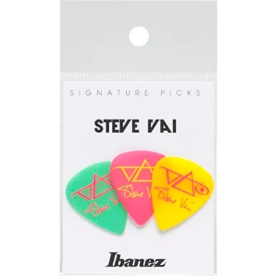 Afbeelding van Ibanez B1000SV GPY Steve Vai signature plectrums 3 pack 1mm groen roze geel