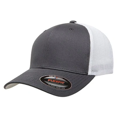 Afbeelding van Flexfit Heren Trucker Mesh Fitted Cap, Houtskool/Wit, One Size US