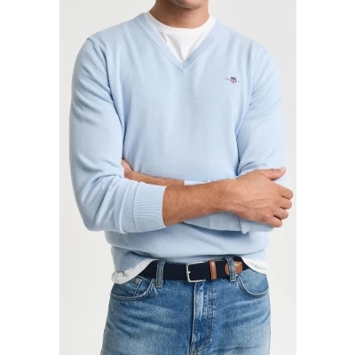 Afbeelding van Gant Pullover V Hals Lichtblauw maat XL Heren met Regular fit Pasvorm Katoen Suitable Herenkleding