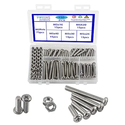 Afbeelding van Rshuhx 150 STKS M5 Bouten en Moeren Machineschroef Moer 304 Roestvrijstalen Cross Pan Head Machine Ronde Kop Schroeven Assortiment Kit voor Meubels Speelgoed Elektronische Producten Reparatie Bevestiging