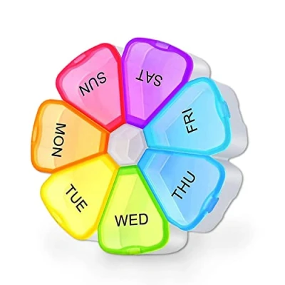 Afbeelding van Premium Ronde Pillendoos Organizer BPA vrij Reistabletdozen Gemakkelijk te openen grote compartimenten, uniek ontwerp voor tabletten, vitaminen, medicijnen en levertraan (veelkleurig)