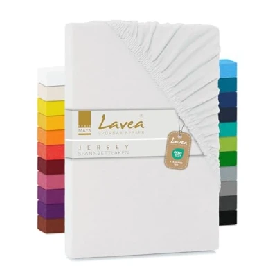 Afbeelding van Lavea Jersey hoeslaken, serie Maya, 100% katoen, hoogwaardige afwerking met elastiek, OekoTex100 gecertificeerd