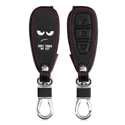 Afbeelding van kwmobile autosleutelhoes geschikt voor Ford 3 knops autosleutel Keyless Go Hoesje van imitatieleer in wit / zwart Don&#039;t Touch My Key design