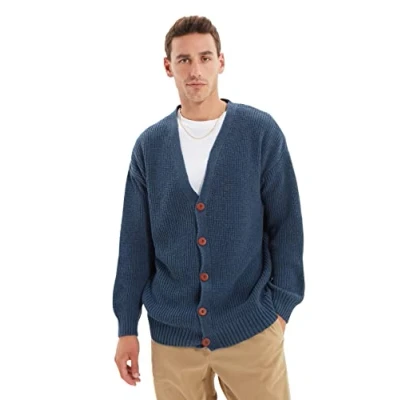Afbeelding van Trendyol Stone Basic Gebreide Vest Voor Heren, Oversized Pasvorm, Brede V Hals Tmnaw22Hi0151