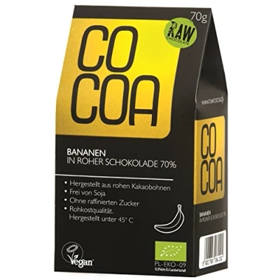 Afbeelding van Cocoa Bananen Pure 70% Chocolade RAW 70 gram