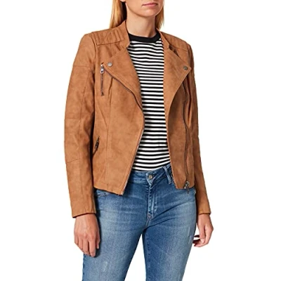 Afbeelding van ONLY Onlava Biker Imitatieleren jas, Dames, Maat: 34, Toasted coconut