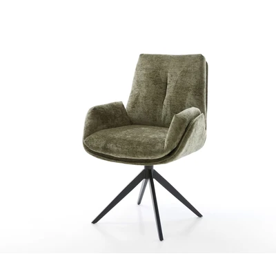 Afbeelding van DELIFE Draaistoel Clea Flex chenille olijfgroen kruisframe breed zwart 360 draaibaar rocker functie