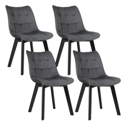 Afbeelding van EUGAD 0656BY 4 eetkamerstoelen stuks keukenstoel woonkamerstoel gestoffeerde stoel make up stoelen met rugleuning, fluwelen zitting, zwarte houten poten