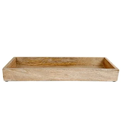 Afbeelding van Mangohout kaarsendienblad vierkant ca. 39 x 14 cm decoratief houten dienblad met rand fruitschaal serveerplank kaarsen adventskrans Kerstmis