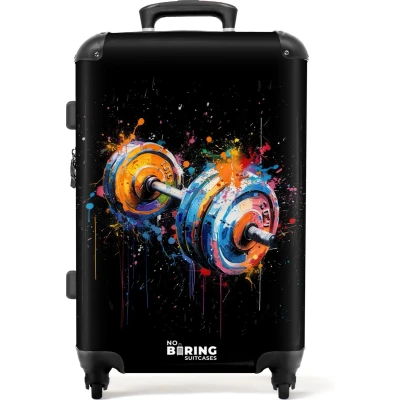 Afbeelding van NoBoringSuitcases.com® Koffer groot Rolkoffer lichtgewicht Dumbbell met graffiti Reiskoffer 4 wielen Grote trolley XL 20 kg bagage