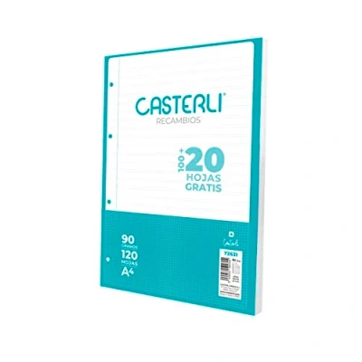 Afbeelding van CASTERLI 72631 navulverpakking 100+20 vellen met rand. Grootte: A4, 4 boor, 90 g papier (A4, PAUTA 2,5 mm)