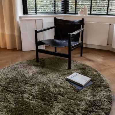 Afbeelding van Rond Hoogpolig vloerkleed Fender Groen 240 Ø (XL)