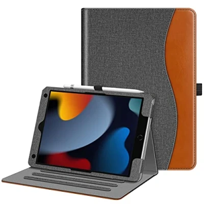 Afbeelding van Fintie Hoes voor iPad 10.2 inch 9e Generatie 2021/8e Gen 2020 /7e 2019, [Hoekbescherming] Multi hoek Kijkfolie Standaard Beschermhoes met Documentsleuven Automatische Slaap waak, (Denim Grijs)