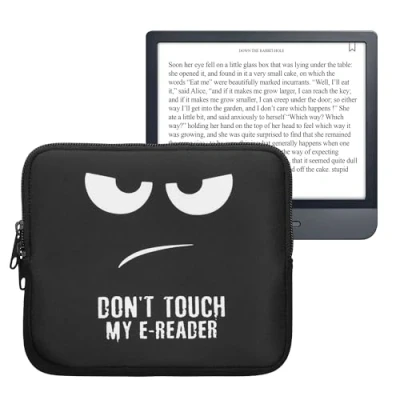 Afbeelding van kwmobile Universele Cover voor eReader Neopreen hoesje Don&#039;t Touch My E Reader design wit / zwart
