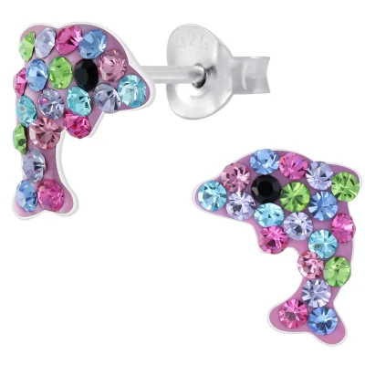 Afbeelding van JoyS Zilveren dolfijn oorbellen kristal multicolor