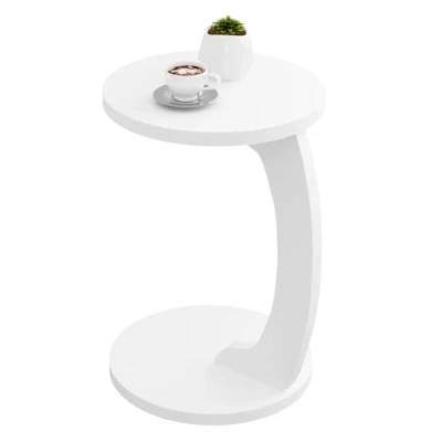 Afbeelding van WOLTU Bijzettafel C vorm, ronde salontafel, koffietafel, woonkamertafel, bijzettafel, kleine tafel voor bank, bed, van MDF, φ38 x H 55 cm, wit, BTS20ws