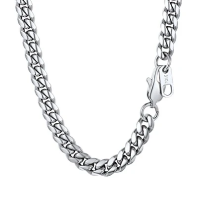 Afbeelding van PROSTEEL Roestvrij Staal Halskettingen voor Heren en Vrouw, 10mm Cubaanse Herenketting Zilver 51cm lang, Ketting Dames Hiphop Rapper Cadeau Ideeën.