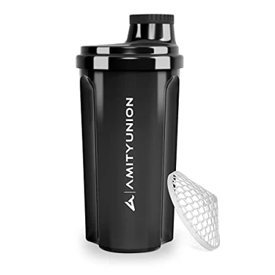 Afbeelding van Protein Shaker 700 ml &quot;Heaven&quot; lekvrij, BPA vrij met klikbare zeef en weegschaal voor romige wei shakes, gym fitness cups isolaten sportconcentraten, origineel in Zwart 700ml