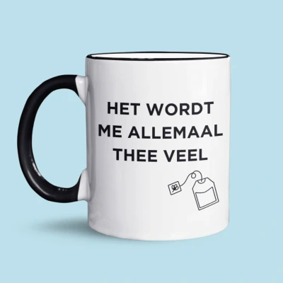 Afbeelding van NietMokken.nl Grappige Mok &quot;Het wordt me allemaal THEE veel&quot; Leuk als cadeau Origineel en grappig Aan beide zijden bedrukt Vaatwasser magnetronbestendig Voor theeliefhebbers koffietas