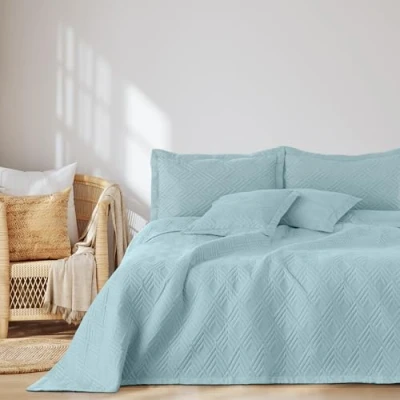 Afbeelding van AmeliaHome Sprei 260x280 cm bedsprei dubbelzijdig ultrasoon stiksel polyester Ophelia lichtblauw