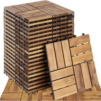 Afbeelding van tectake® houten tegels weerbestendig vloerbedekking voor wintertuin vloertegels balkonvloer terrastegels met kliksysteem drainage set van 20