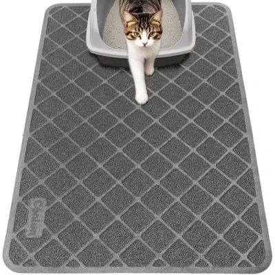 Afbeelding van kattenbakmat, 89 x 58 cm, rasternet, strooicontrole, design, kattenbakonderlegger, waterdicht urinebestendig materiaal, gemakkelijk te reinigen (grijs)