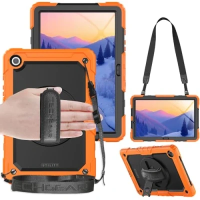 Afbeelding van TECHGEAR UTILITY Hoesje geschikt voor Samsung Galaxy Tab A9 Plus 11 inch (SM X210 / SM X215) Stoer robuust, zwaar pantser schokbestendig impacthoesje met 360 roterende standaard, hand en